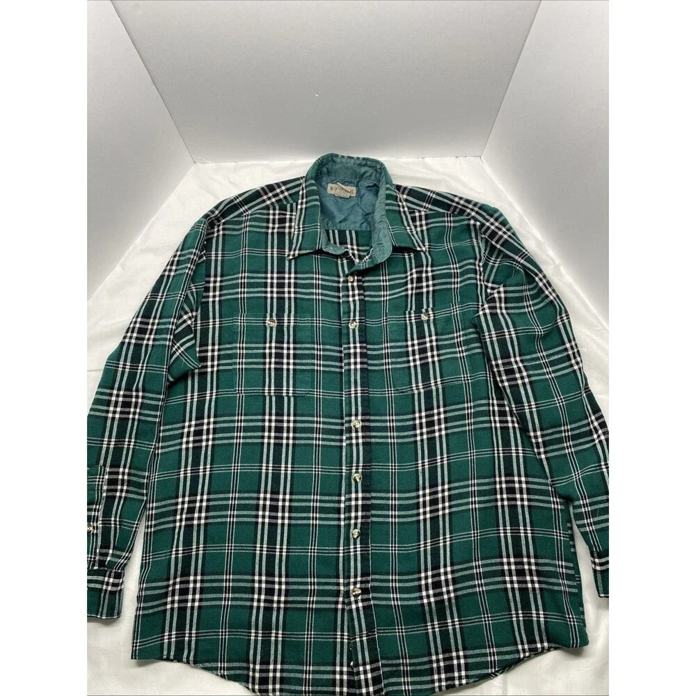 Windridge Vintage Men’s XLT Flannel Shirt Tall Green Plaid Heavyweight Acrylic